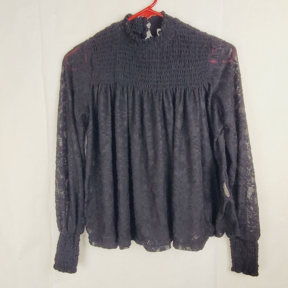 New Anthropologie Deletta black sheer lace high neck blouse XS Dark Romantic
